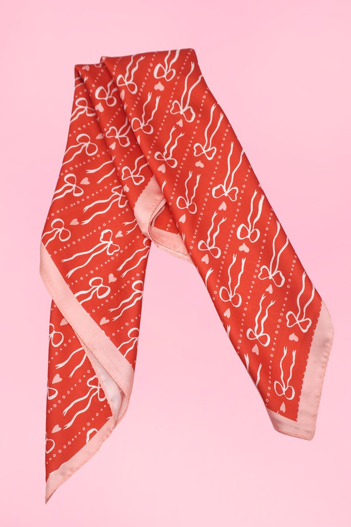 Bow and Heart Silk Finish Bandana Scarf | 40SC728