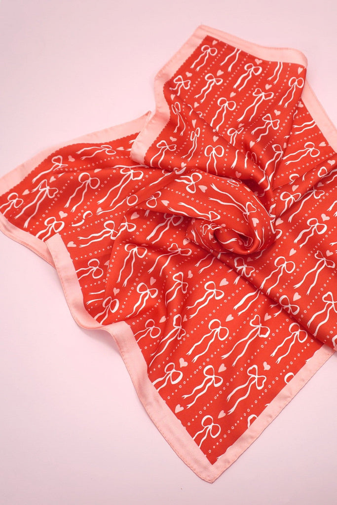 Bow and Heart Silk Finish Bandana Scarf | 40SC728
