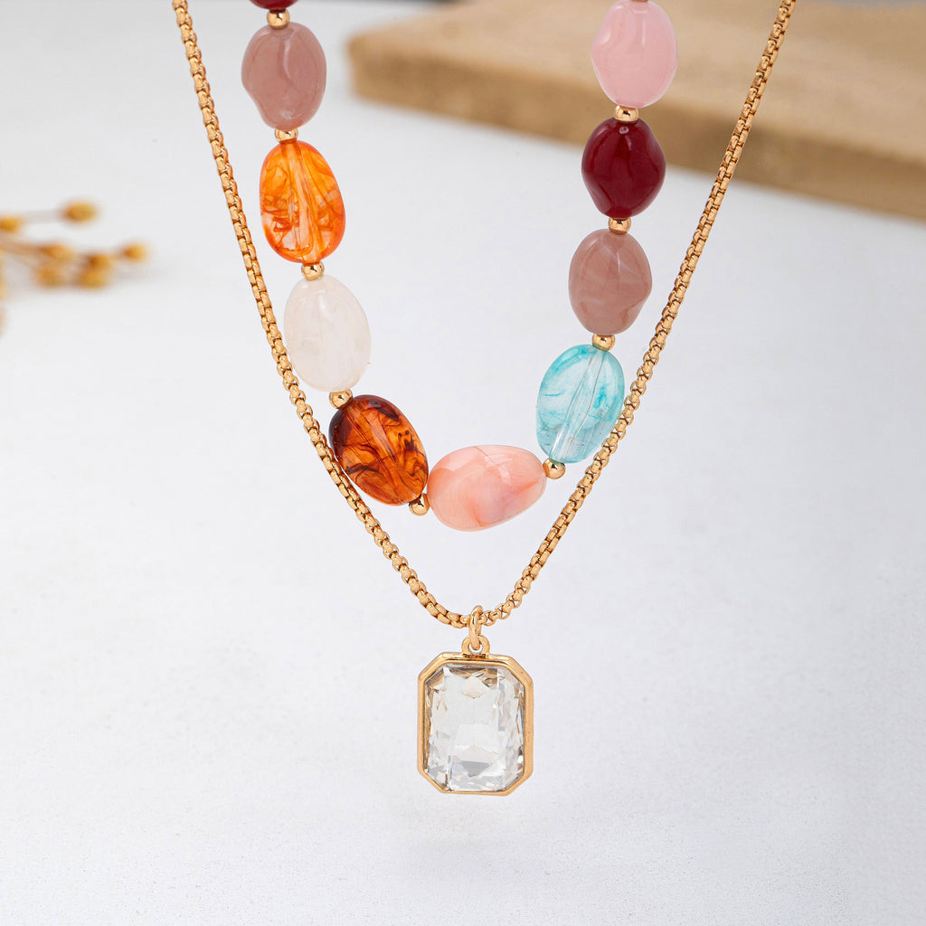 Multi-Color Stone & Crystal Pendant Necklace | 80N92955