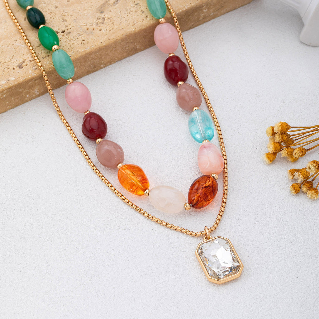 Multi-Color Stone & Crystal Pendant Necklace | 80N92955