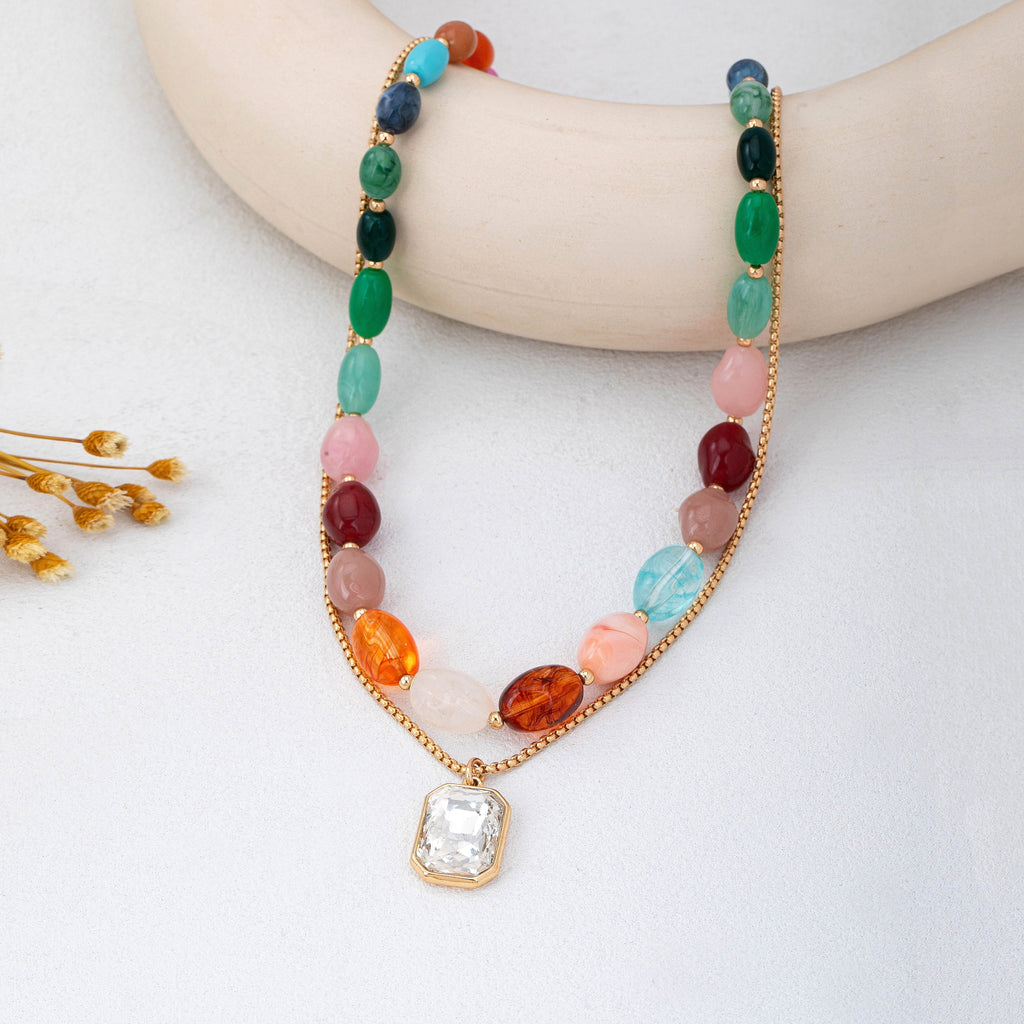 Multi-Color Stone & Crystal Pendant Necklace | 80N92955