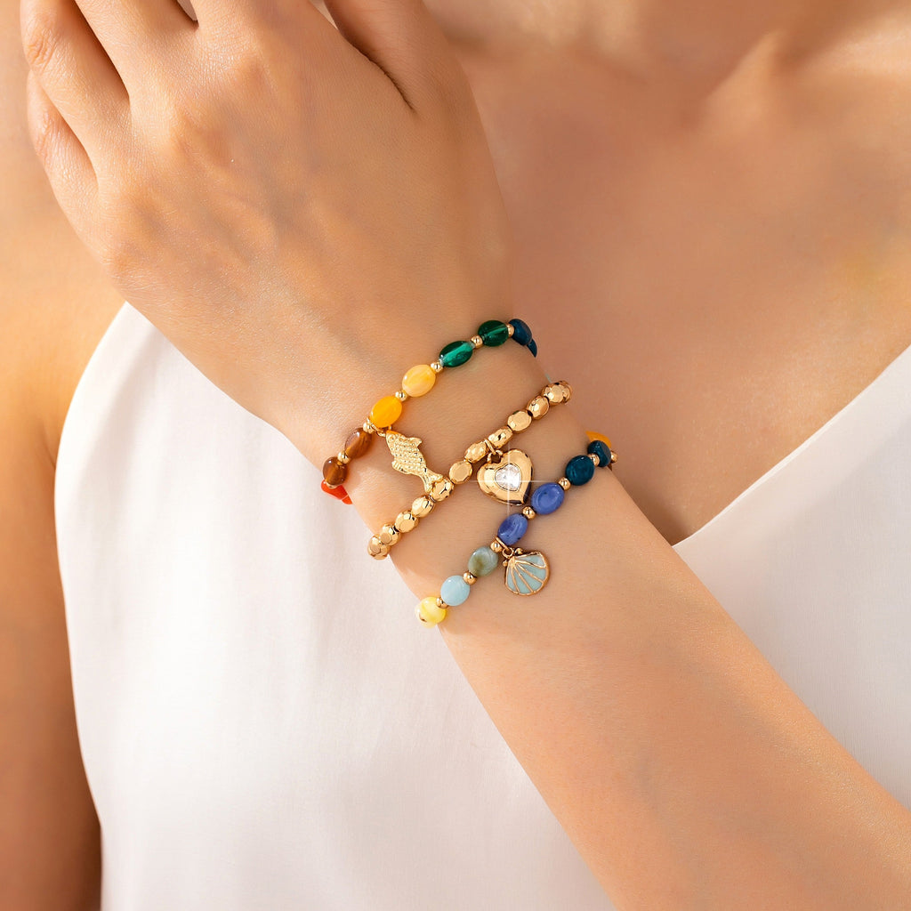 Multi-Color Beaded Layered Charm Bracelet | 80B1727