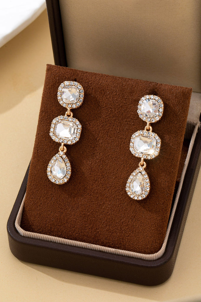 Triple-Drop Pave Halo Crystal Earrings | 80E62119