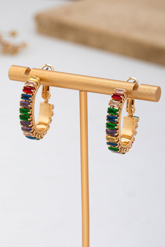 Multicolor Baguette Crystal Hoop Earrings | 80E62401