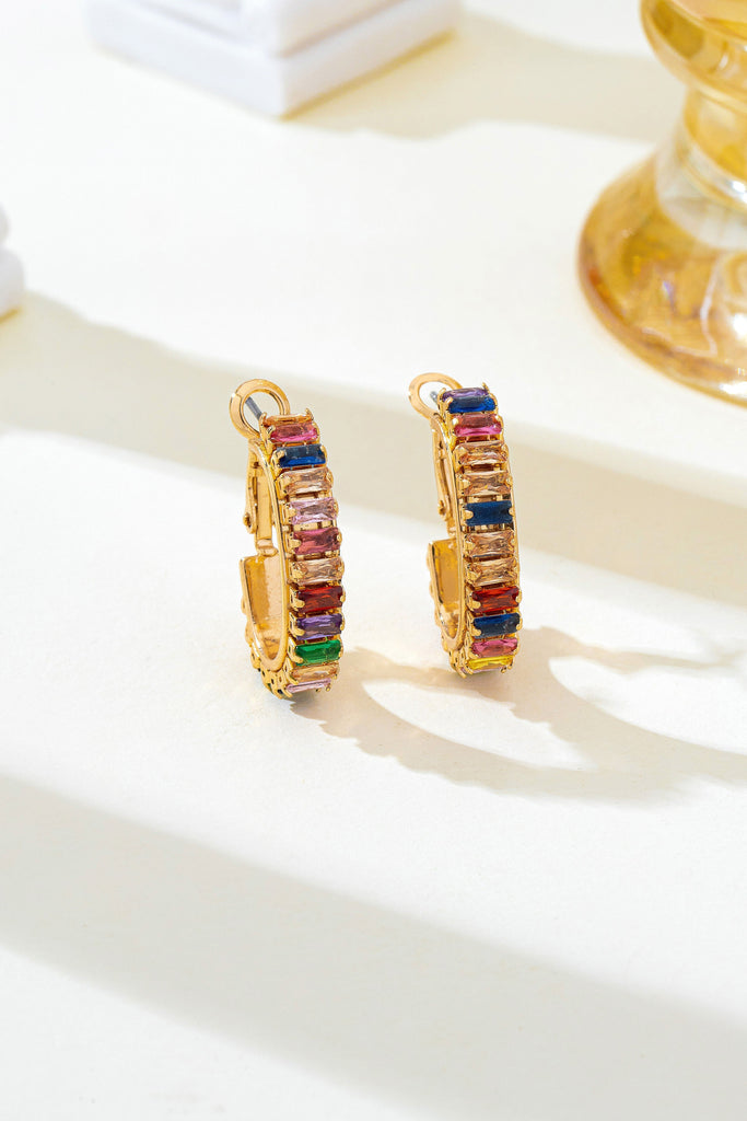 Multicolor Baguette Crystal Hoop Earrings | 80E62401