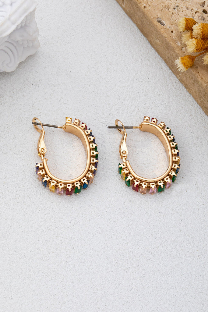 Multicolor Baguette Crystal Hoop Earrings | 80E62401