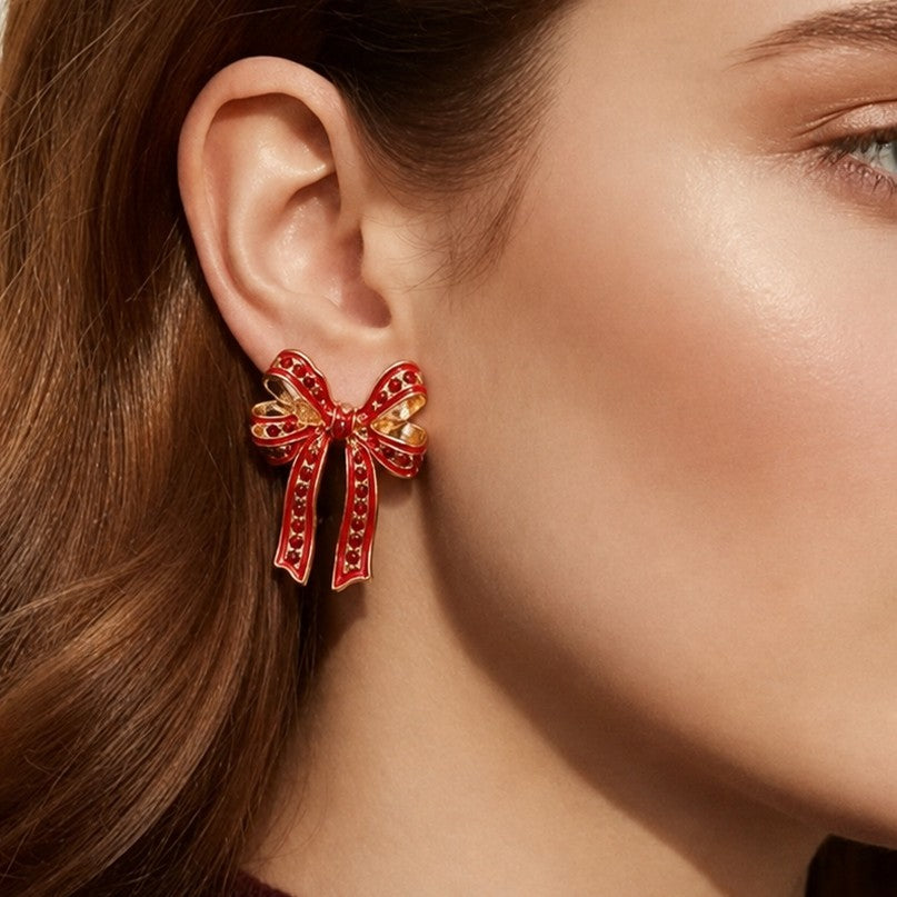 CHARMING RHINESTONE BOW EARRINGS | 40E524
