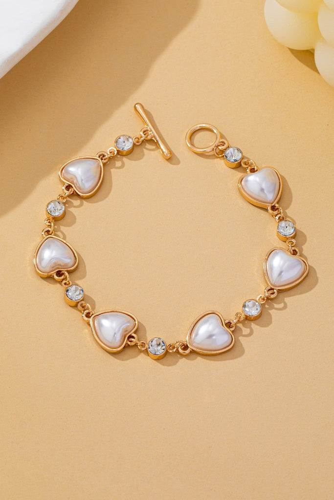 Heart Pearl & Crystal Station Bracelet | 80B1850