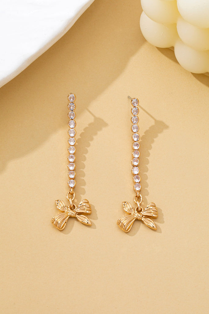 Crystal Pavé Linear Drop Earrings with Ribbon Bow | 80E62555