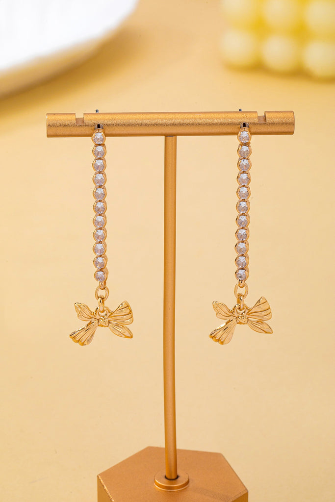 Crystal Pavé Linear Drop Earrings with Ribbon Bow | 80E62555