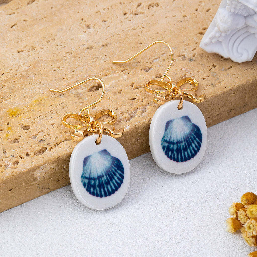 Gold Bow Drop Enamel Charm Statement Earrings | 80E62585