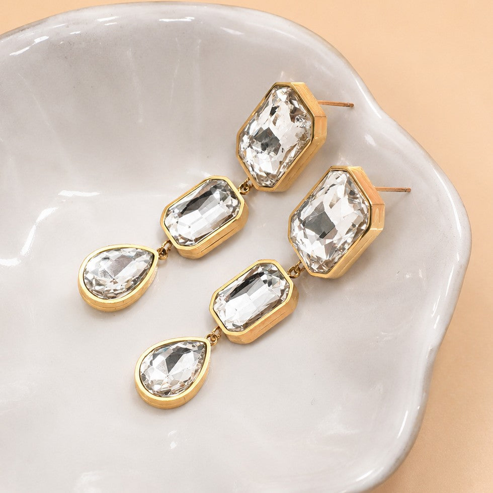 STAINLESS STEEL RHINESTONE DROP EARRINGS | 40E525