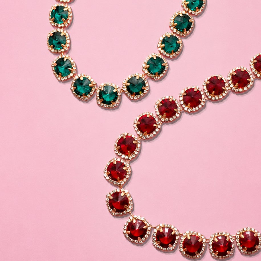 Multicolored Rhinestone Station Statement Necklace| 40NK9747