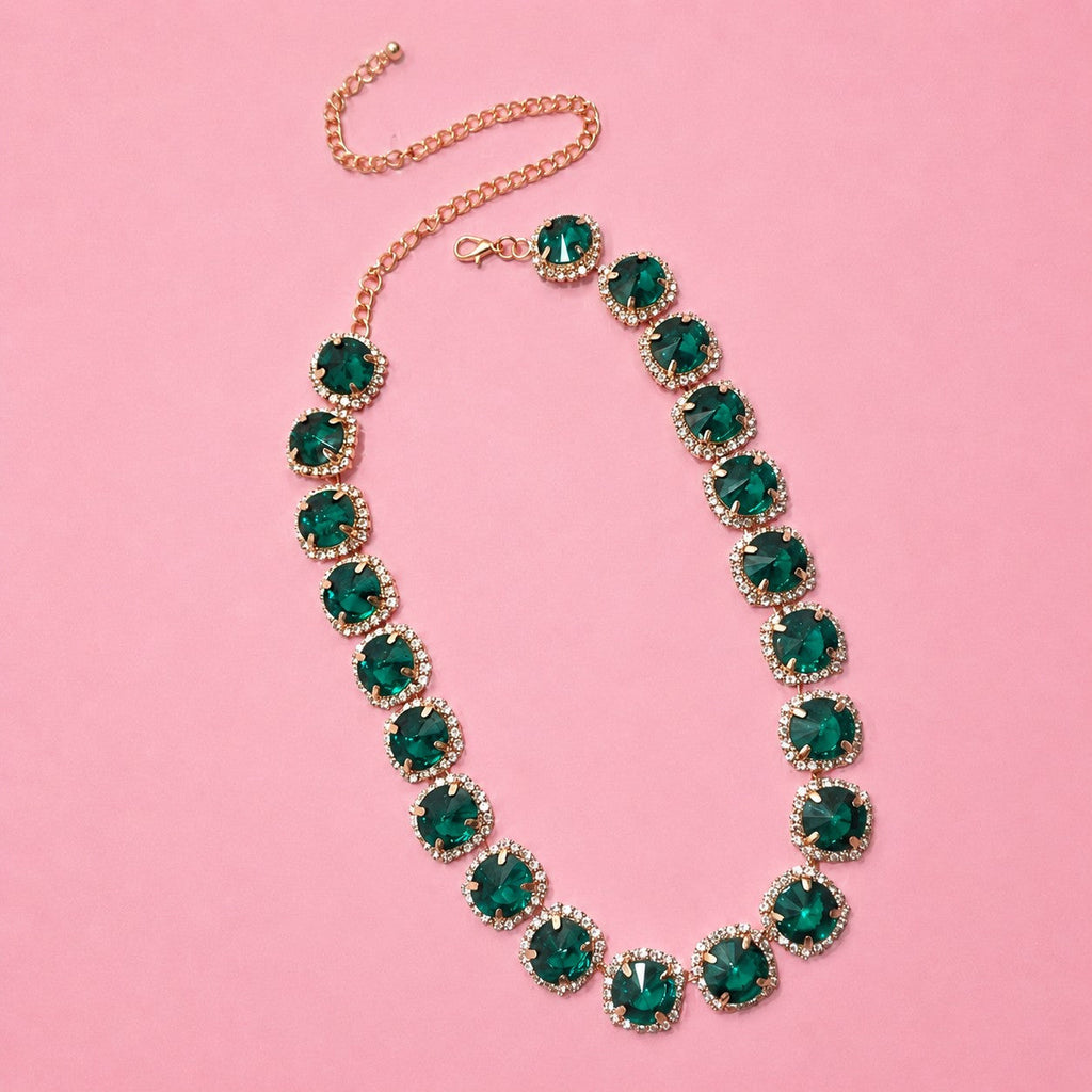 Multicolored Rhinestone Station Statement Necklace| 40NK9747