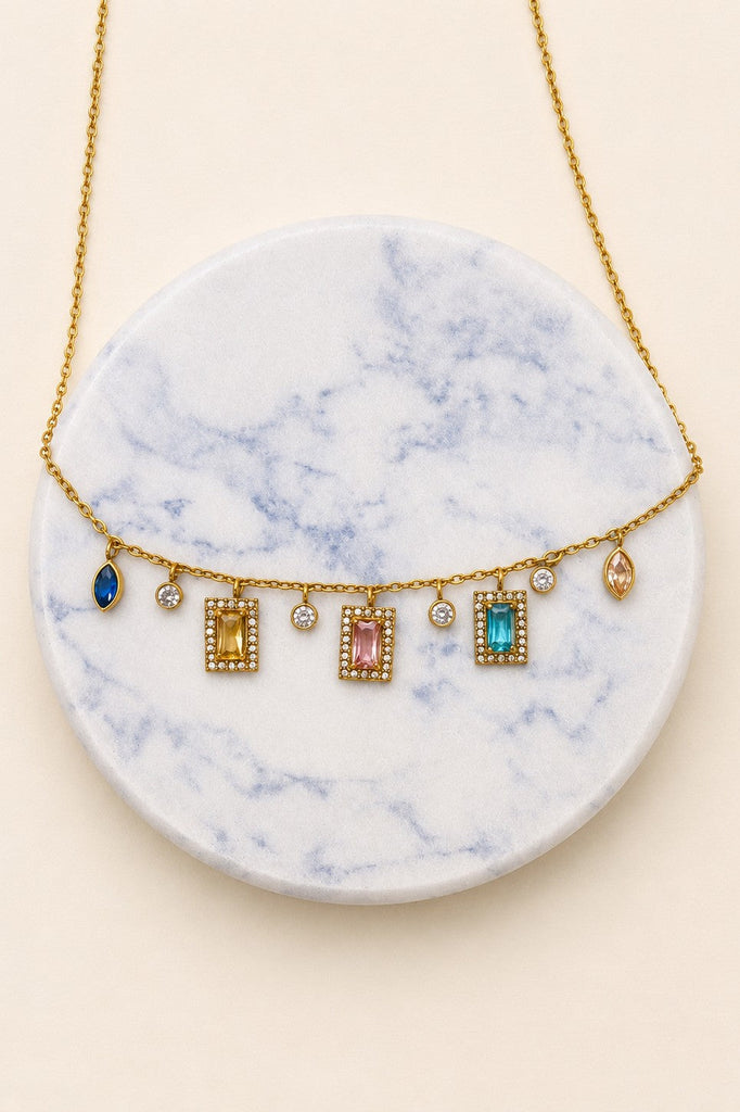 18K STAINLESS STEEL TARNISH FREE CRYSTAL NECKLACE | 40NK9749