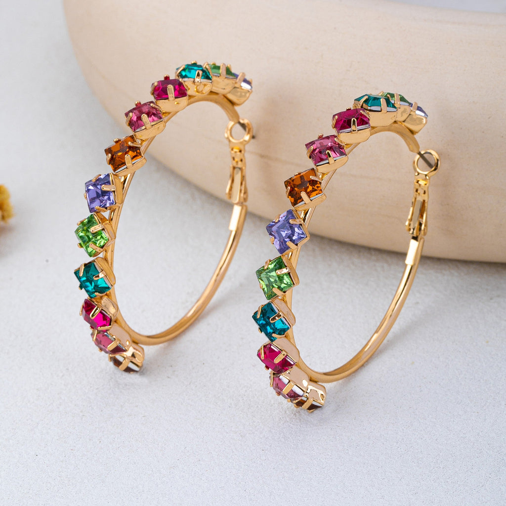 Multi-Color Rainbow Crystal Hoop Earrings | 80E62665