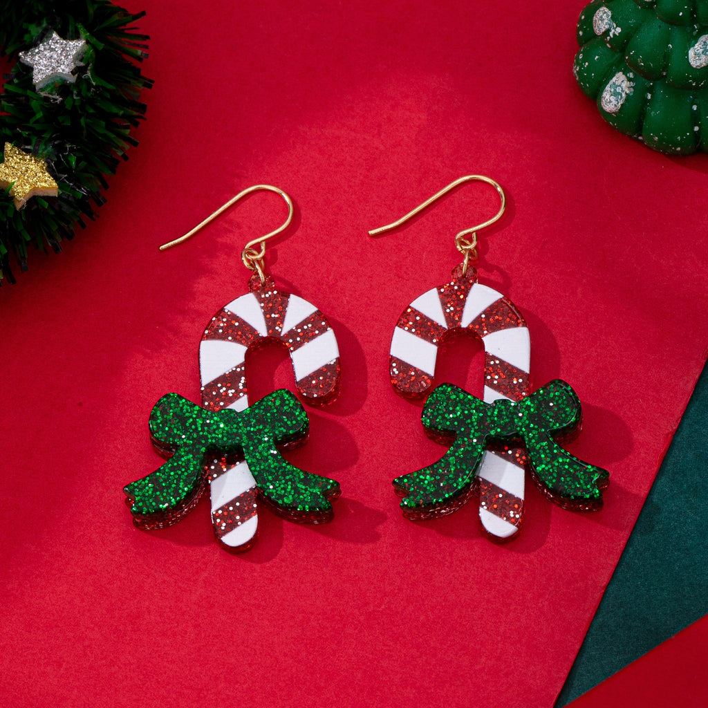Christmas Glitter Candy Cane Dangle Earrings | 80E62611