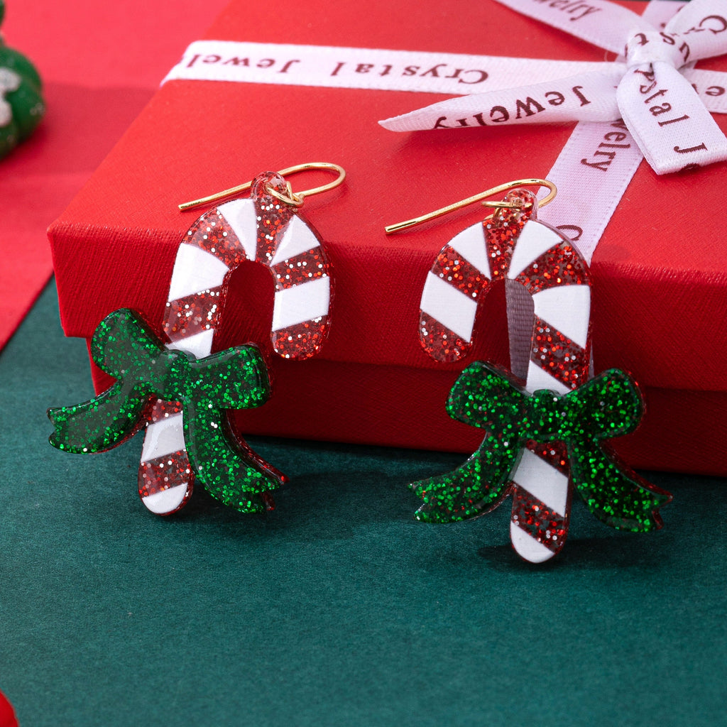 Christmas Glitter Candy Cane Dangle Earrings | 80E62611