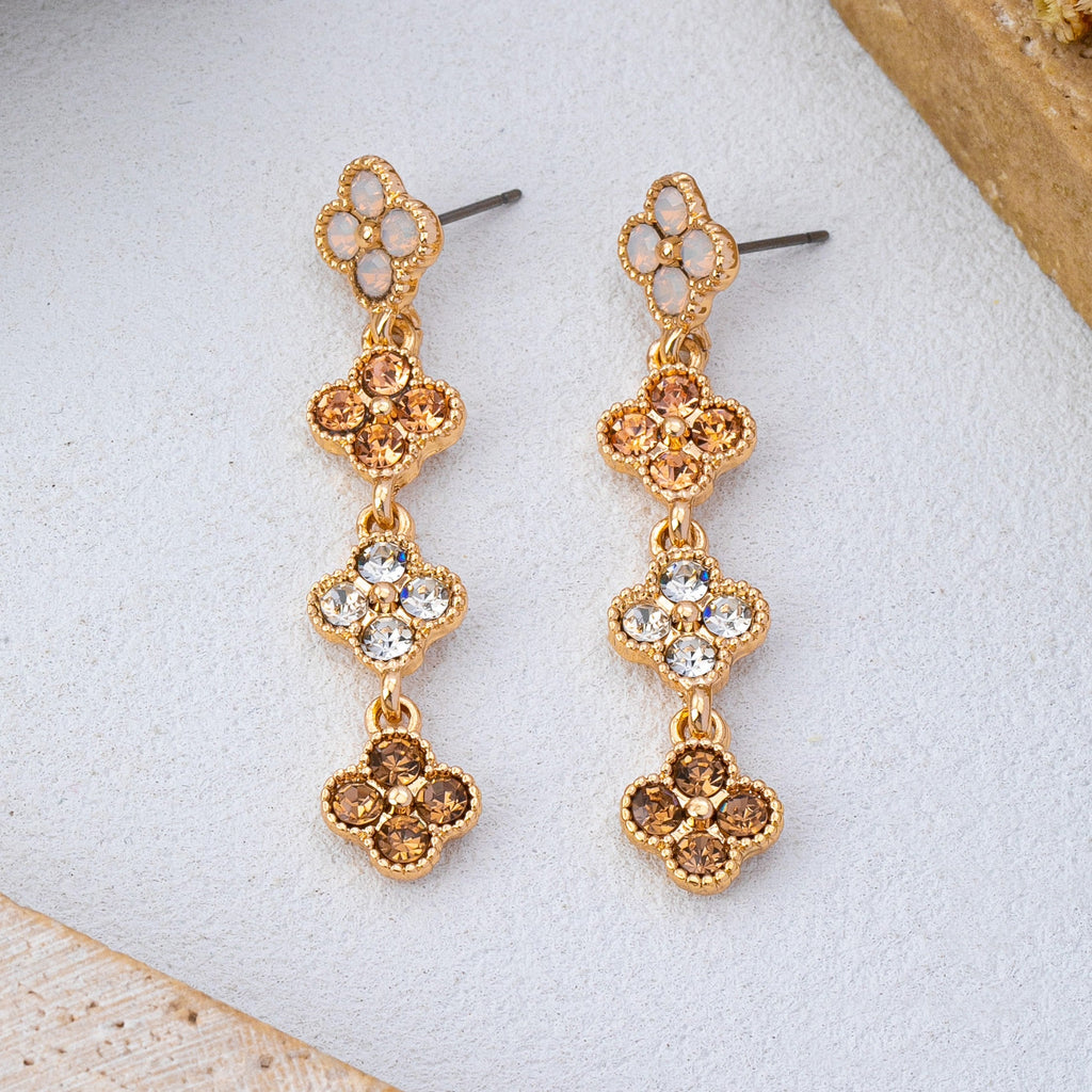 Graduated Clover Rhinestone Dangle Drop Earrings | 80E62642