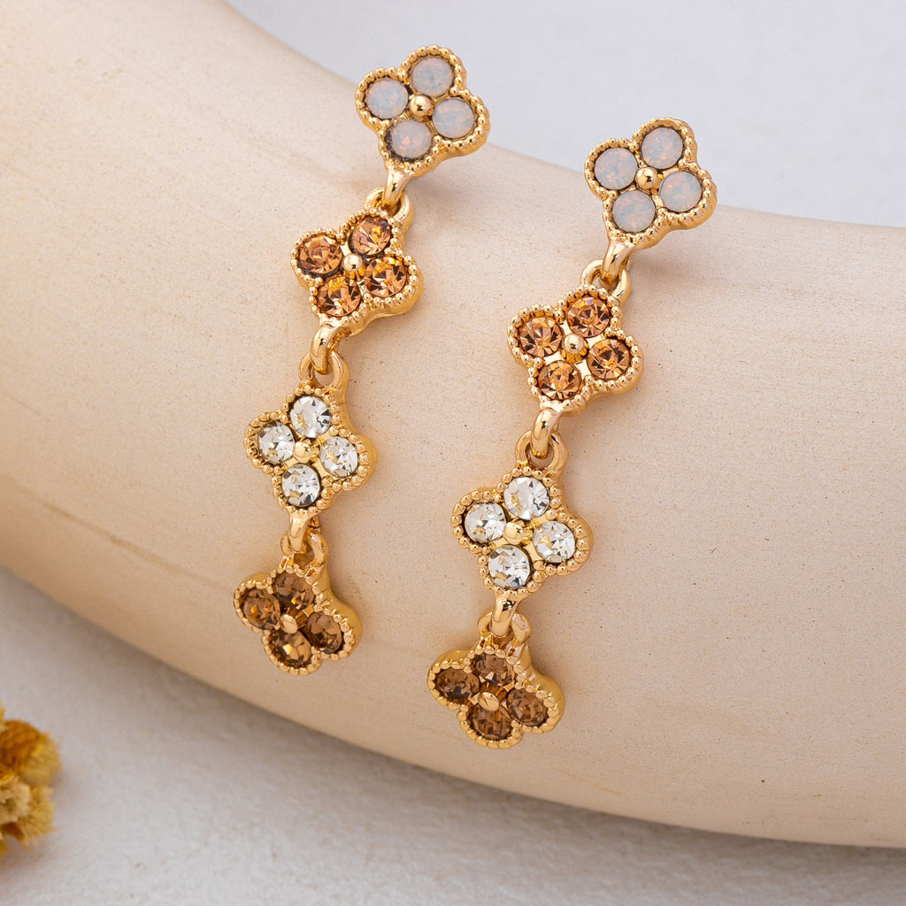 Graduated Clover Rhinestone Dangle Drop Earrings | 80E62642