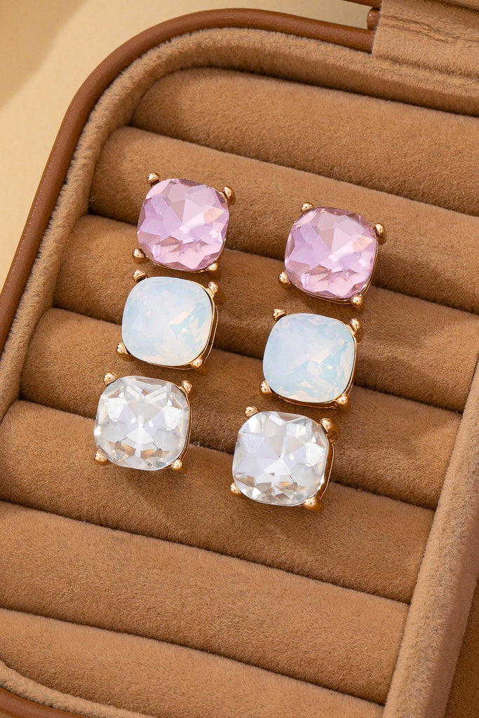 Classic Crystal Opal Rose CushionCut Stud Earrings| 80E62630