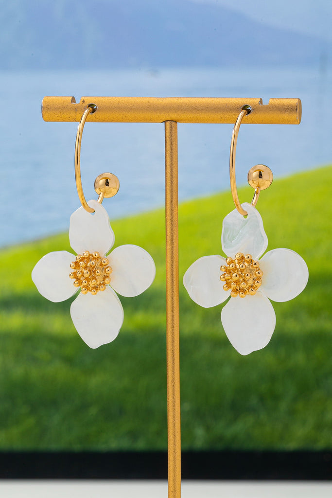 Acrylic Floral Dangle Hoop Earrings | 80E62620