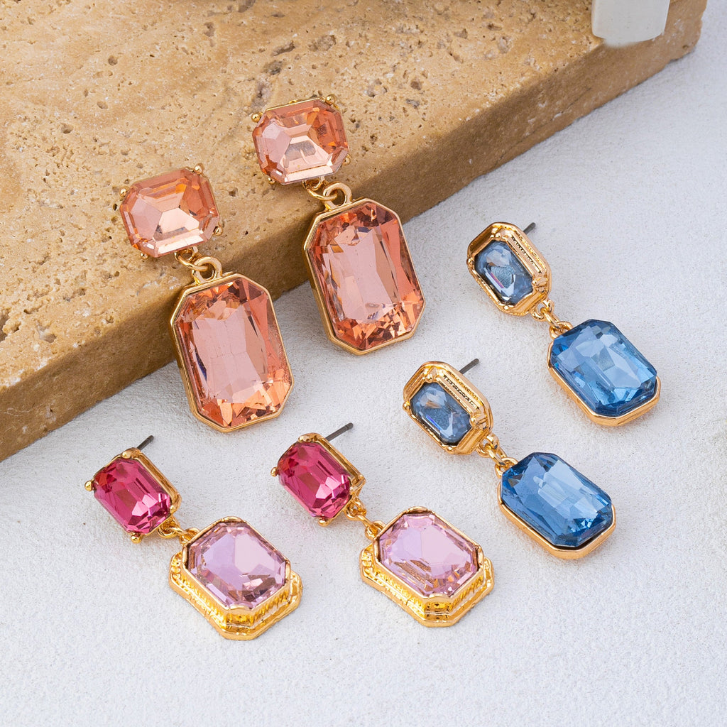 Two-Stone Geometric Crystal Cut Drop Earrings | 80E62625