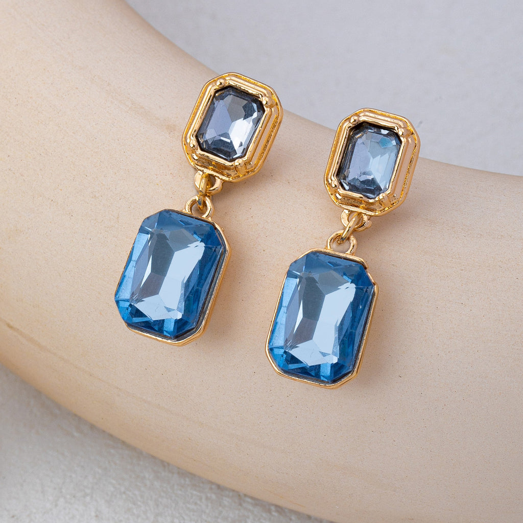 Two-Stone Geometric Crystal Cut Drop Earrings | 80E62625