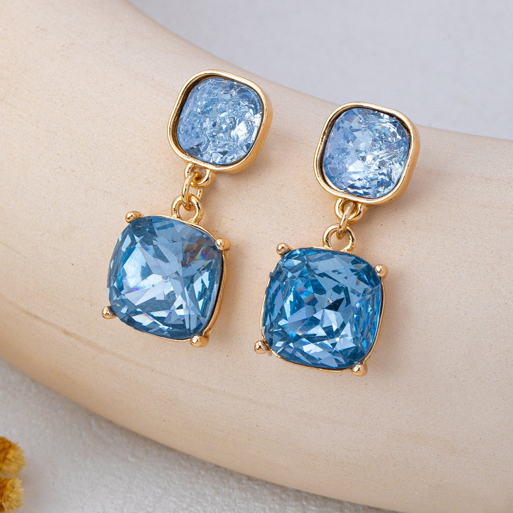 Two-Tier Square Shimmering Glass Dangle Earrings | 80E62633