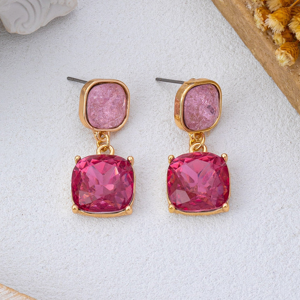 Two-Tier Square Shimmering Glass Dangle Earrings | 80E62633