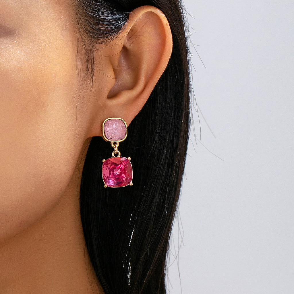 Two-Tier Square Shimmering Glass Dangle Earrings | 80E62633