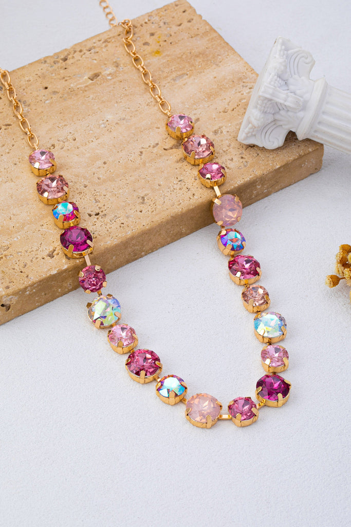 Multi-Tone Pink and Purple Crystal Tennis Necklace| 80N93416