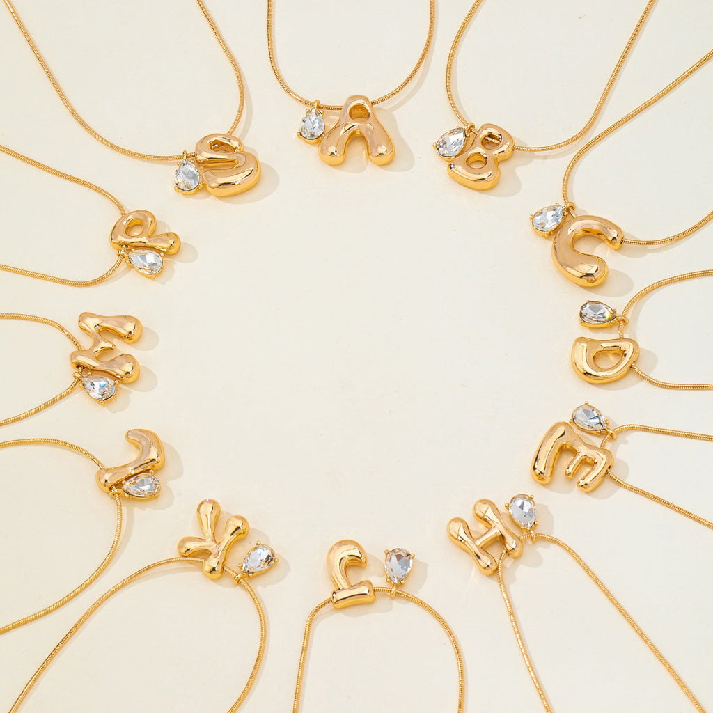 Teardrop & Bubble Initial Charm Necklace 12 Set | 80N93417