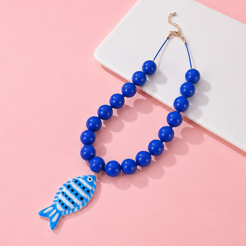 Blue Fish Pendant Beaded Necklace | 40NK9750