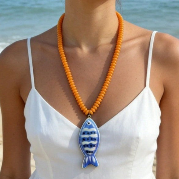Blue Fish Pendant Beaded Necklace | 40NK9750