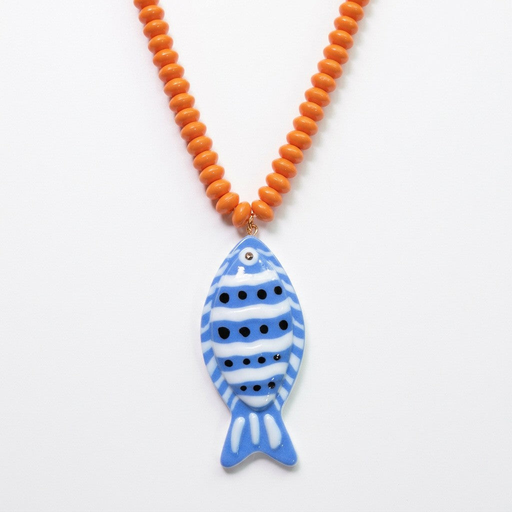 Blue Fish Pendant Beaded Necklace | 40NK9750