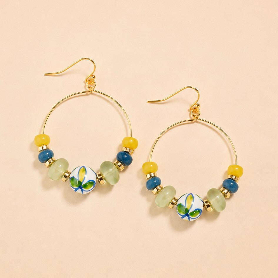 Colorful Resin Beaded Fish Hook Hoop Earrings | 40E533