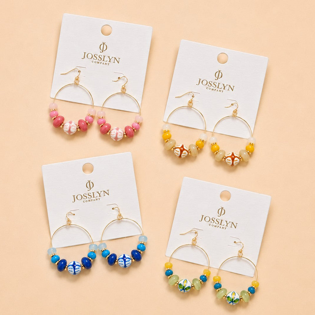 Colorful Resin Beaded Fish Hook Hoop Earrings | 40E533