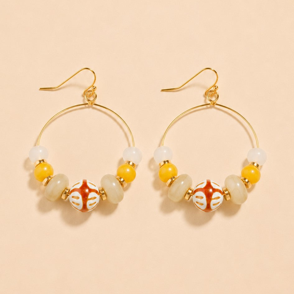 Colorful Resin Beaded Fish Hook Hoop Earrings | 40E533