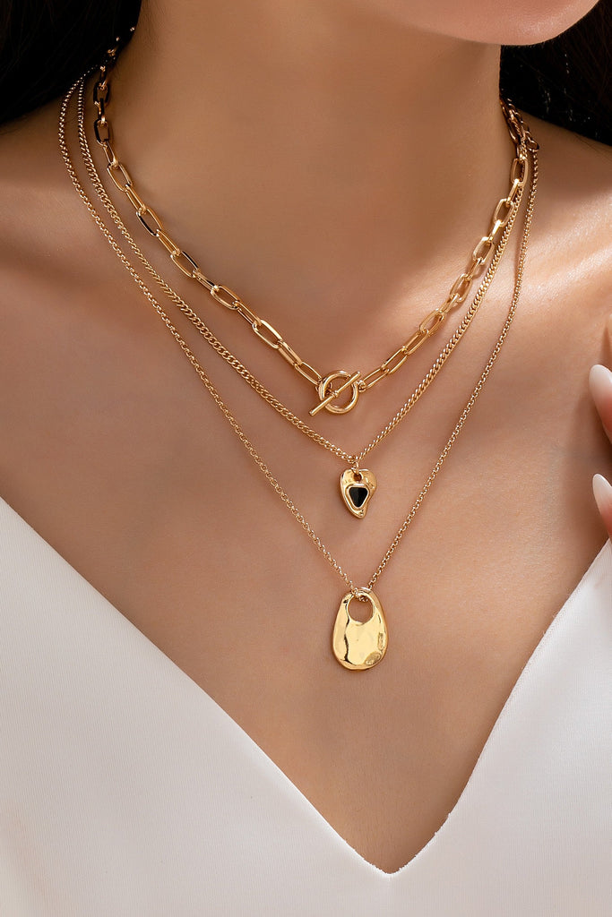 Multi-Layered Heart & Organic Drop Toggle Necklace| 80N93436
