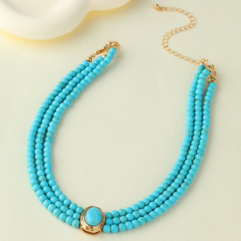 Bohemian Multi Strand Turquoise Bead Necklace | 40NK9759