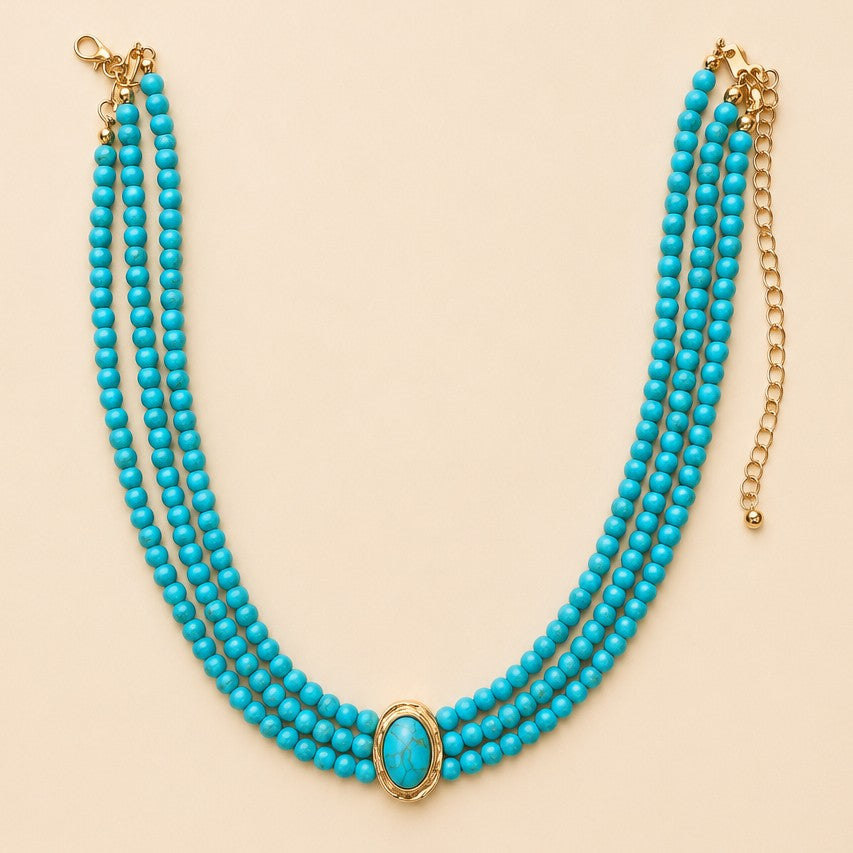 Bohemian Multi Strand Turquoise Bead Necklace | 40NK9759