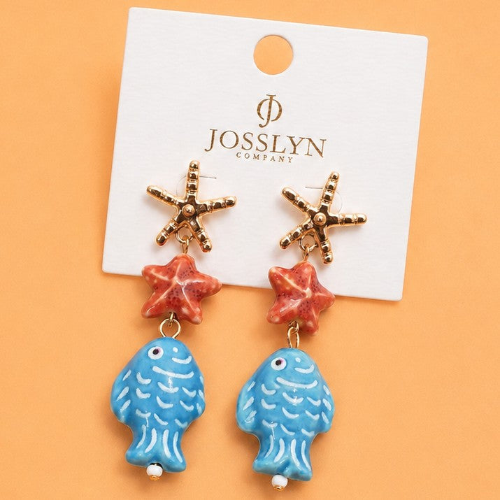 Under the Sea Ceramic Fish & Starfish Drop Earrings | 40E538