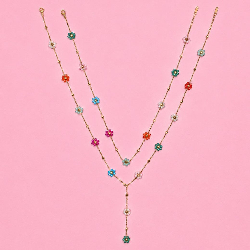 18K STAINLESS STEEL LAYERED Y NECKLACE SET | 40NK9760