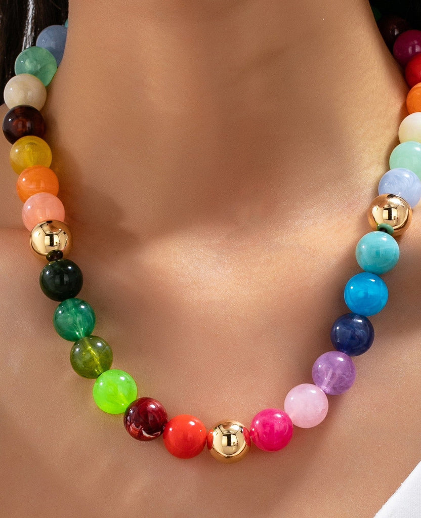 Rainbow Marbled Resin Bead Necklace | 80N93447