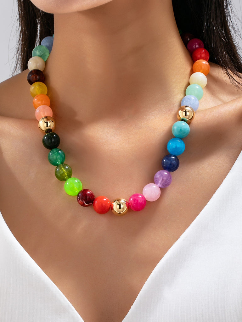 Rainbow Marbled Resin Bead Necklace | 80N93447
