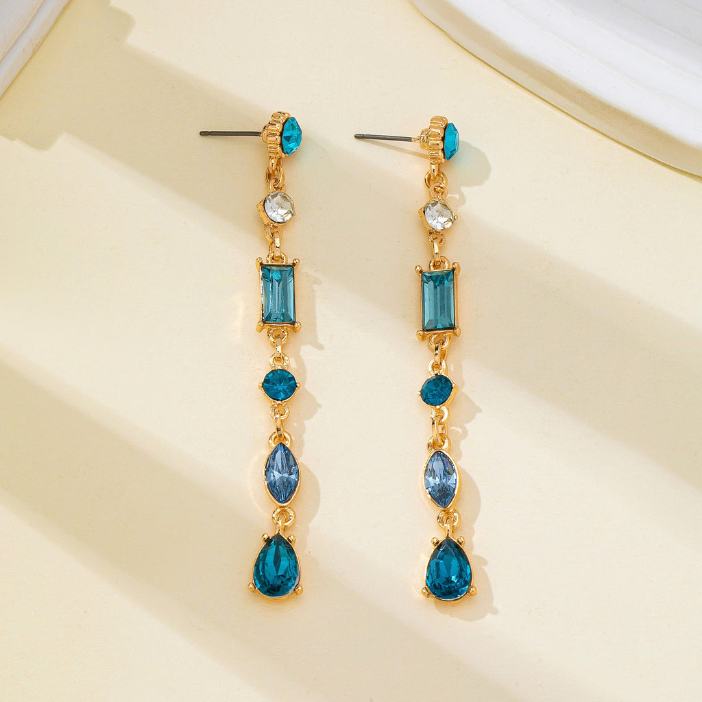 Aquamarine Geometric Crystal Linear Drop Earrings| 80E62751