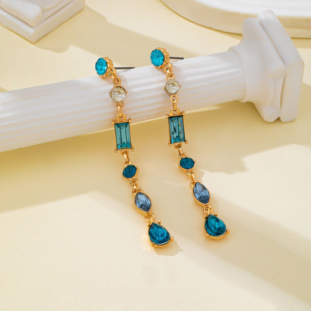 Aquamarine Geometric Crystal Linear Drop Earrings| 80E62751
