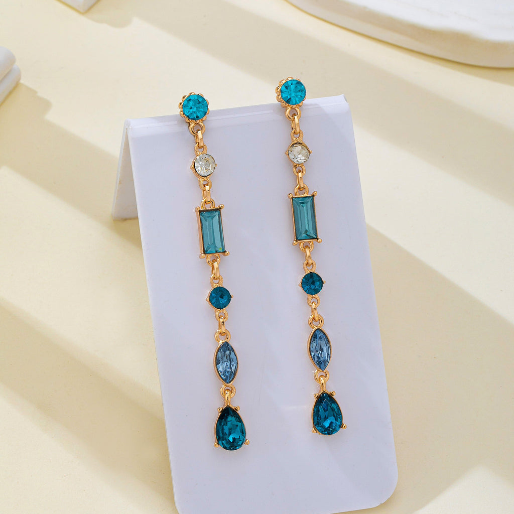 Aquamarine Geometric Crystal Linear Drop Earrings| 80E62751