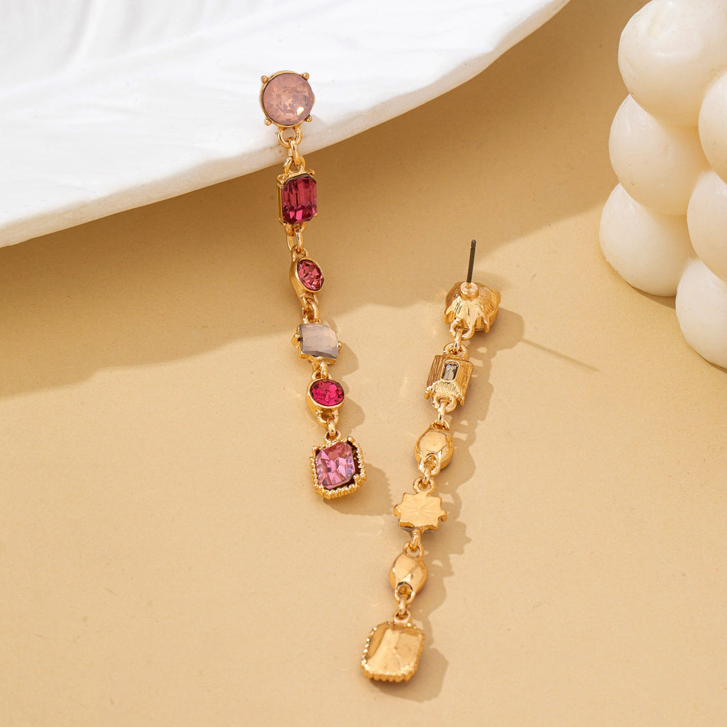 Rosy Ombre Geometric Crystal Linear Drop Earrings | 80E62752